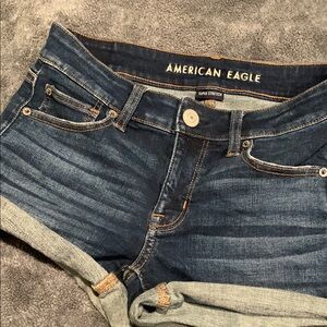 American Eagle Outfitters Blue Ankle Cropped Jeans with Distressed Details